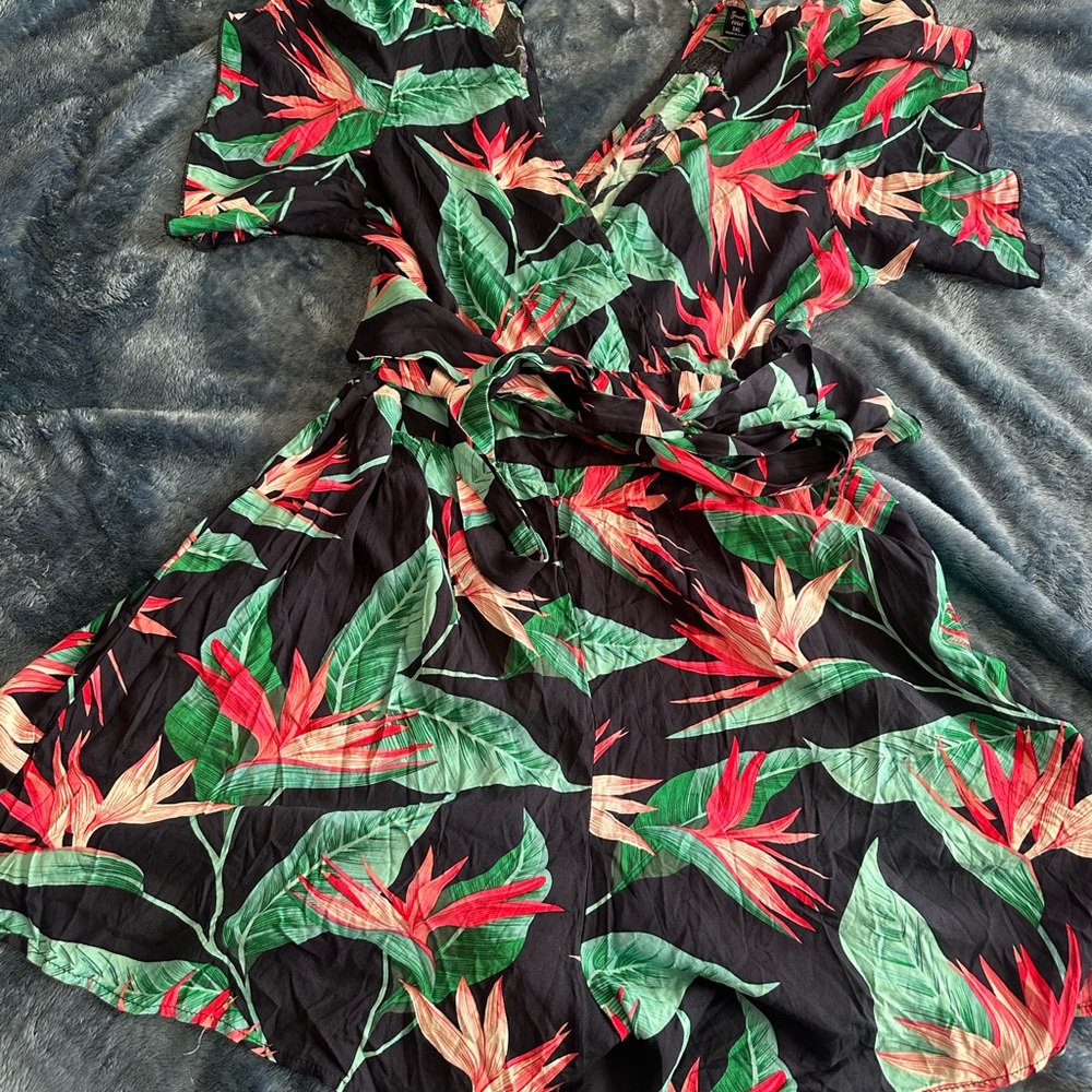 Tropical Floral Wrap Romper